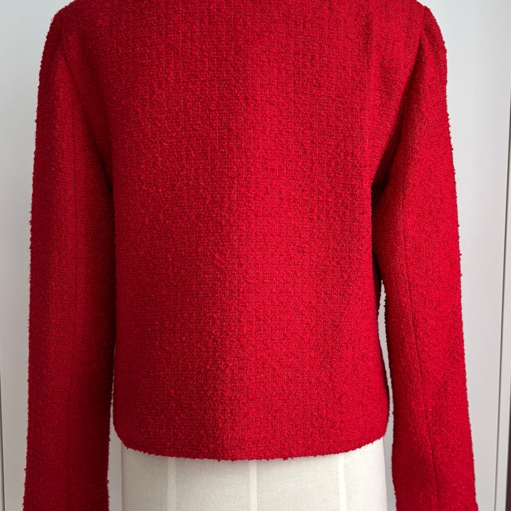 LOFT Red Tweed Structured Collarless Blazer - Picture 5 of 6